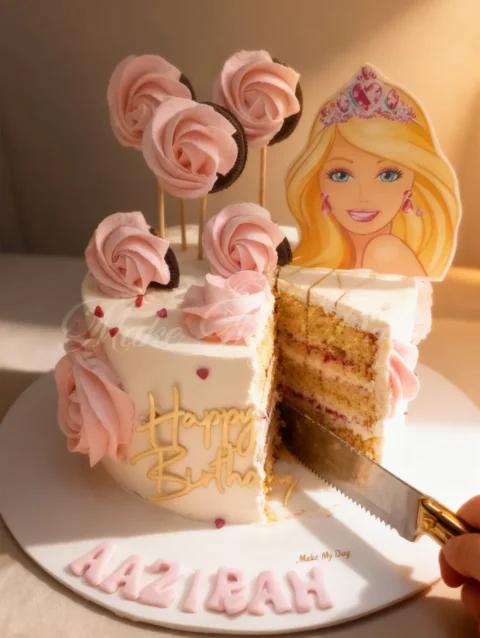 Princess theme birthday cake designed for baby girl birthday celebrations