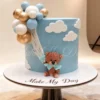 Baby birthday cake design with teddy theme and pastel colors
