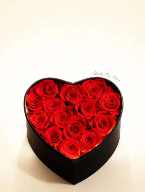 Red real roses heart box for romantic celebrations